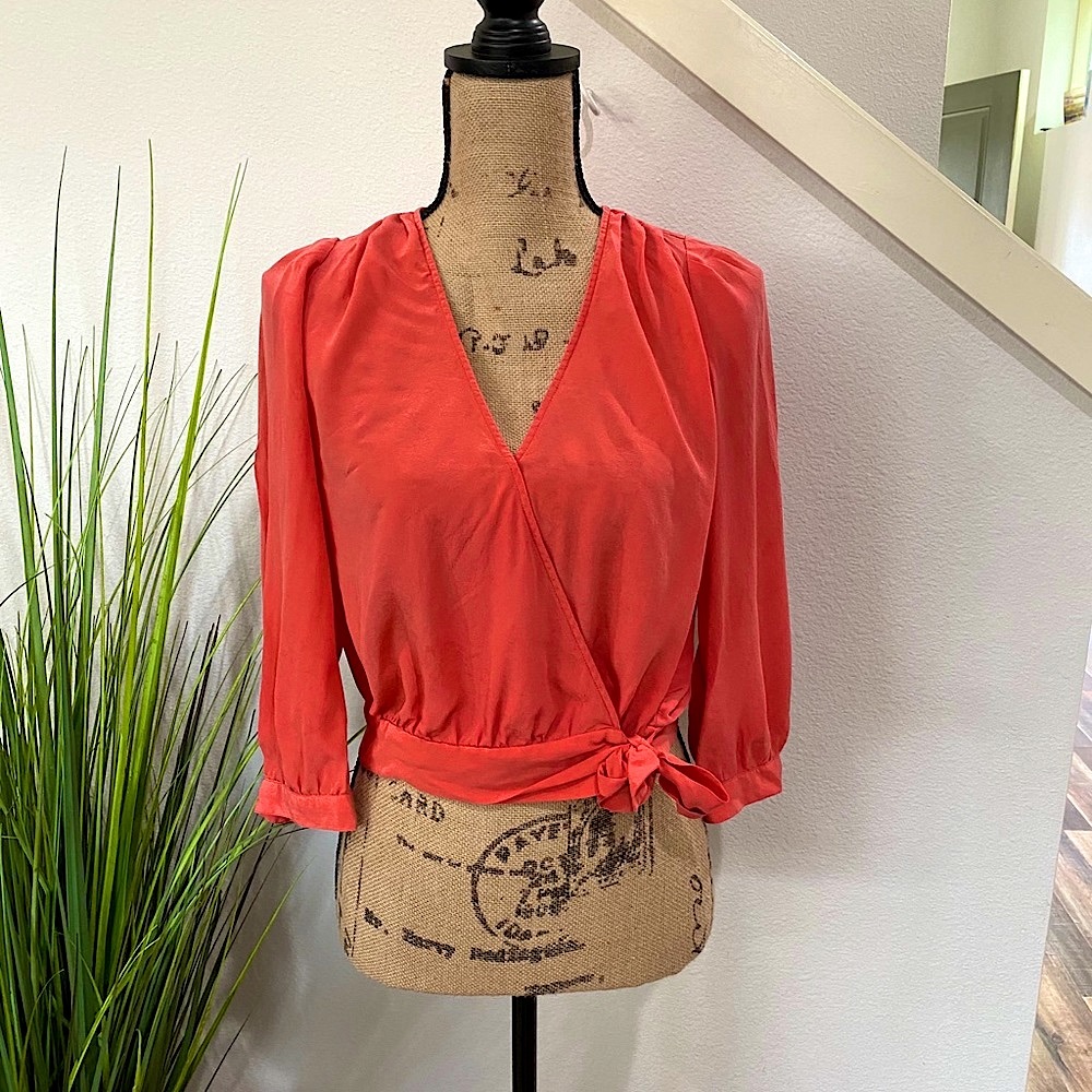 Madewell blouse, wrap style, v-neck, cropped